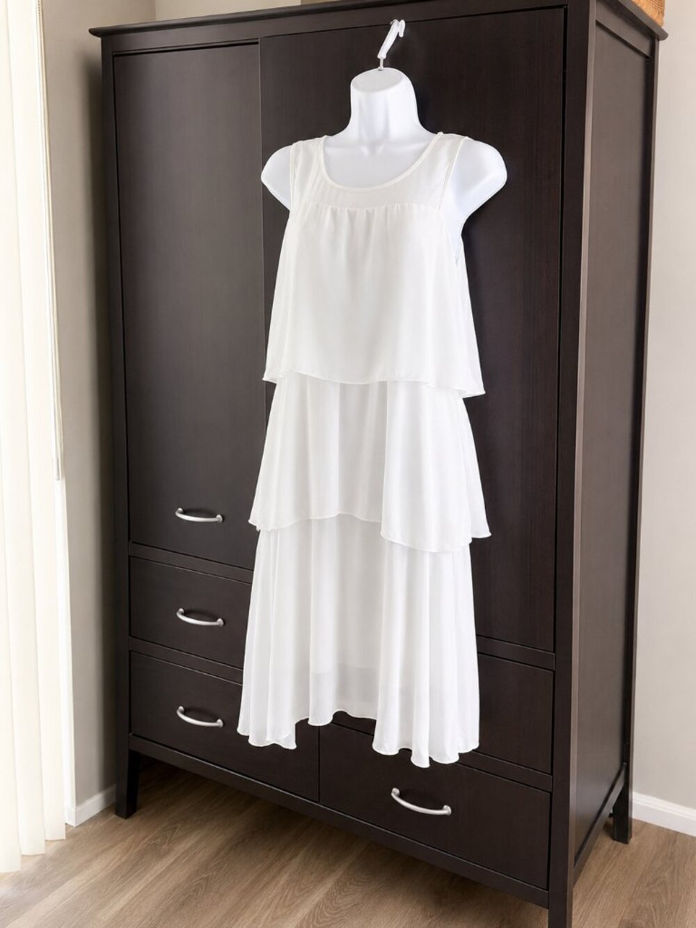 Italian boutique silk resort-wear tiered summer dress white Sz S-M Made in Italy